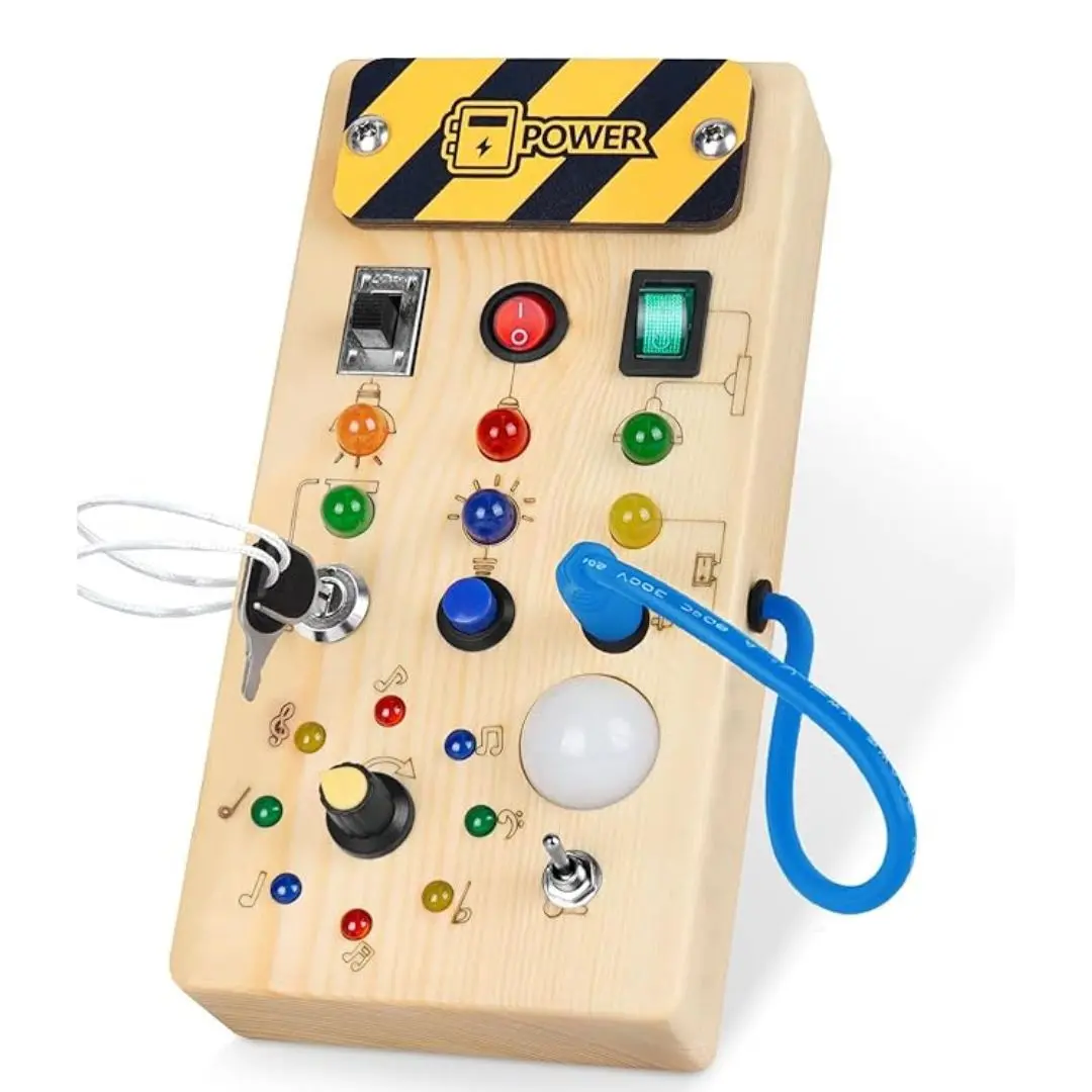 An image of Montessori Wooden Busy Board with 8 LED Light