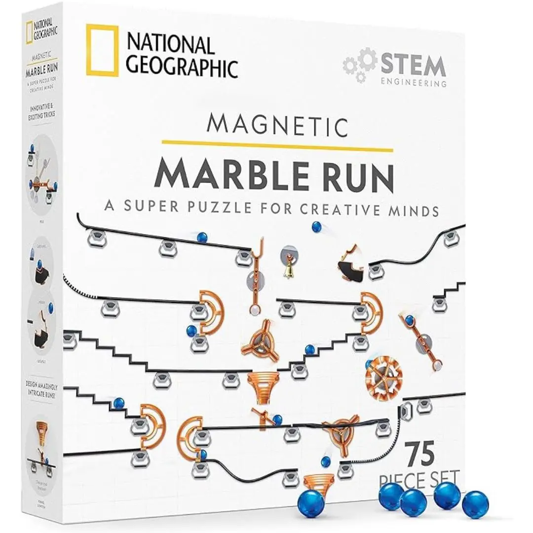 image of NATIONAL GEOGRAPHIC Magnetic Marble Run - 75-Piece STEM Building Set for Kids & Adults 