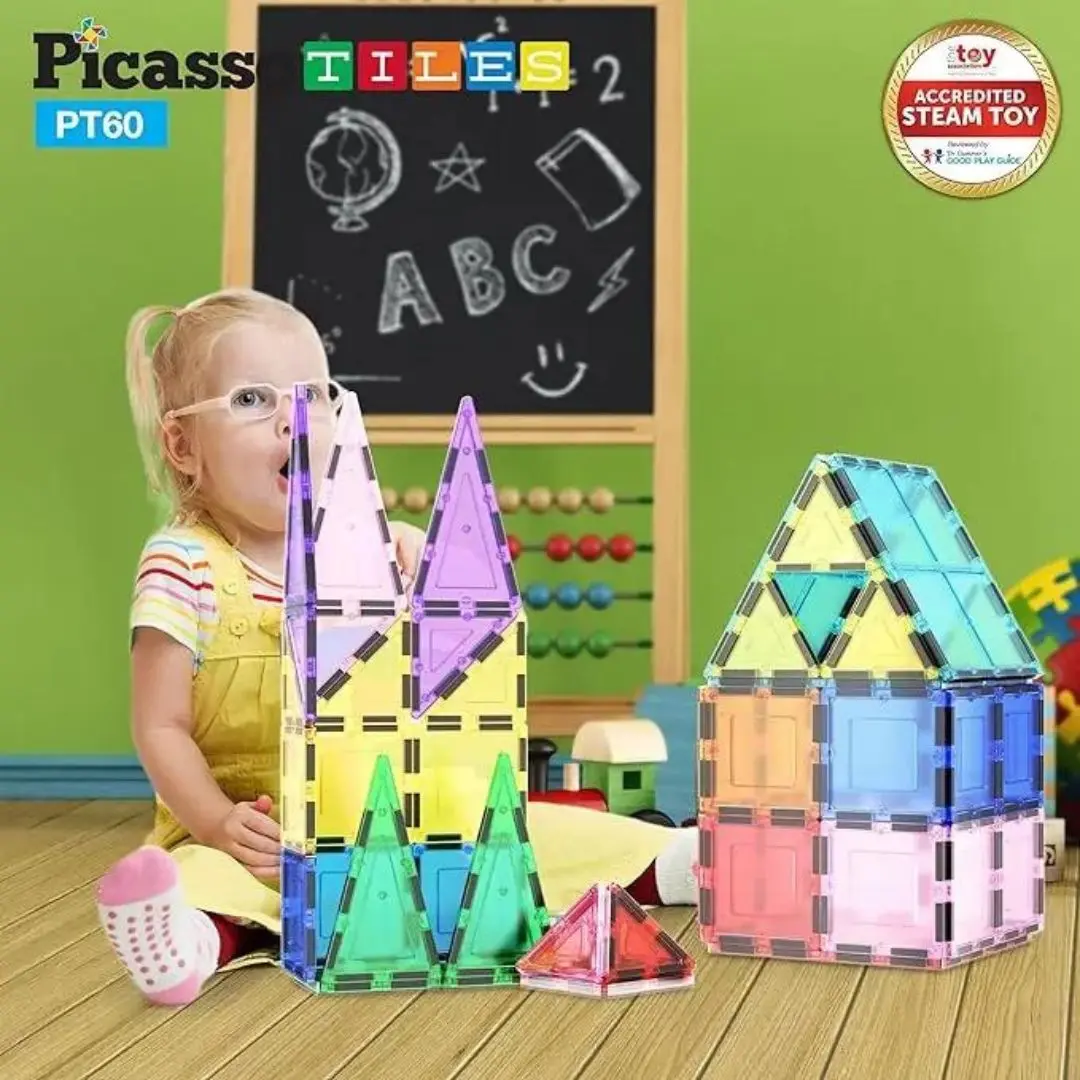 Image of PicassoTiles-60-Piece-Set-60pcs-Magnet-Building-Tiles-Clear-Magnetic-3D-Blocks