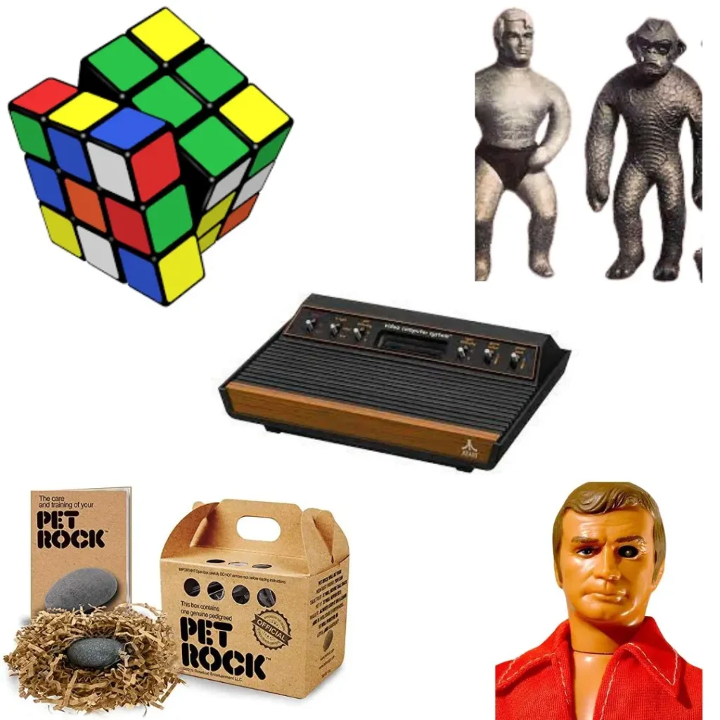 An image collage of 1970s Toys