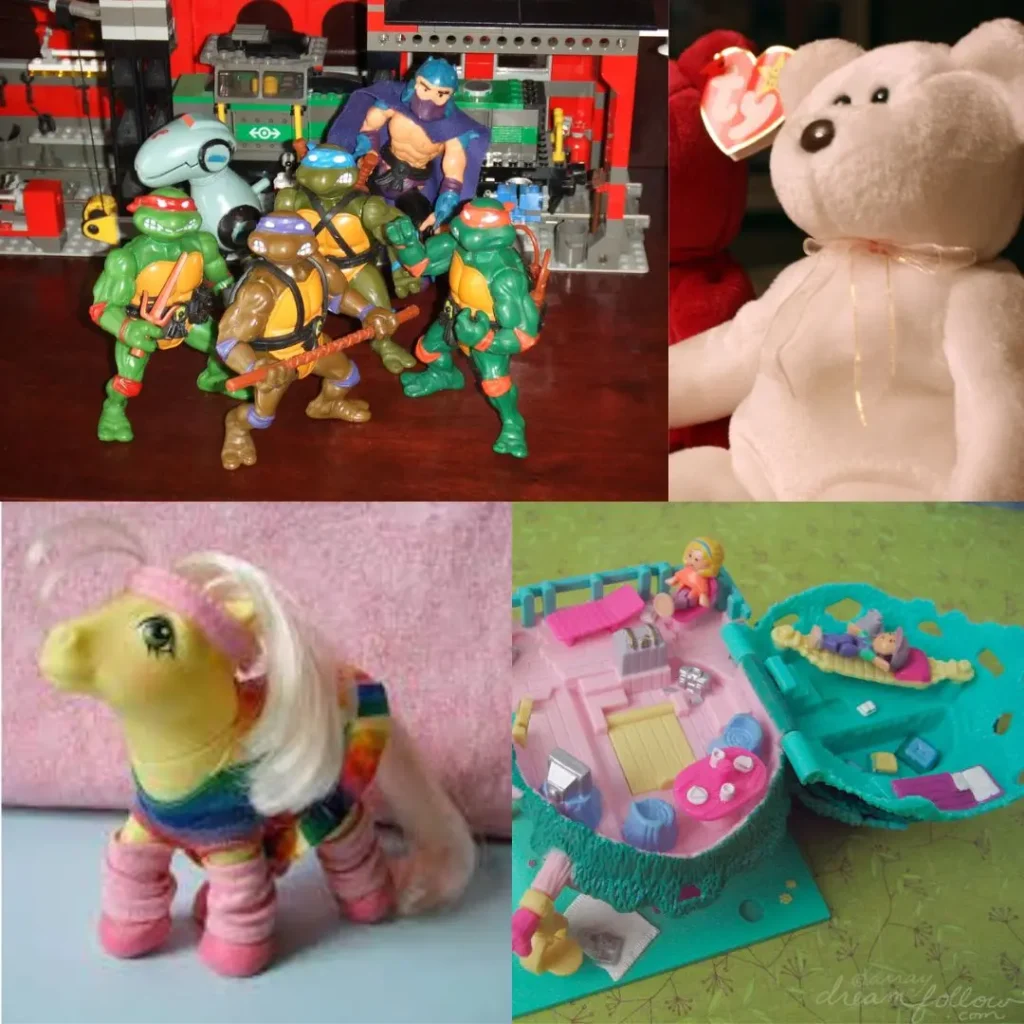 Image collage of 1980s toys