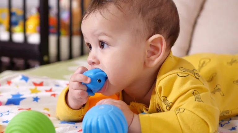 An image of An Infant (0-3 Months) Playing with a teething toy