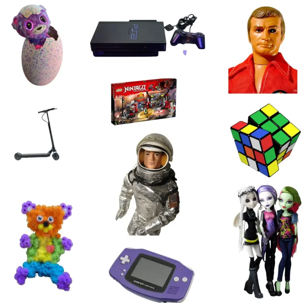 An image collage of Nostalgia toys