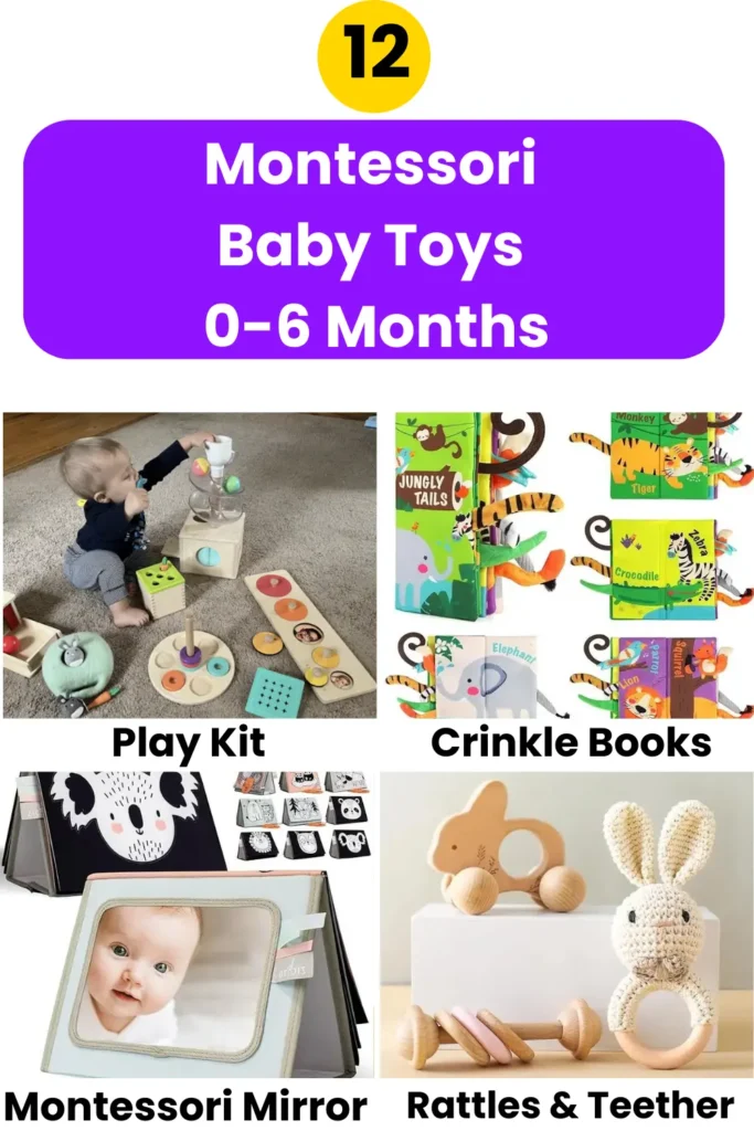 An image collage of Montessori Baby Toys 0-6 Months