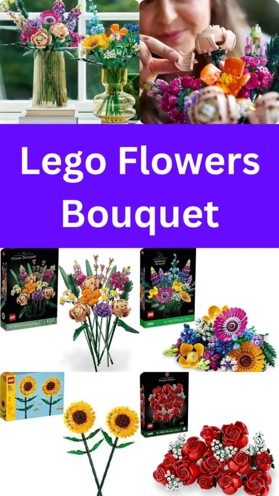 An image collage of several LEGO Flowers Bouquet